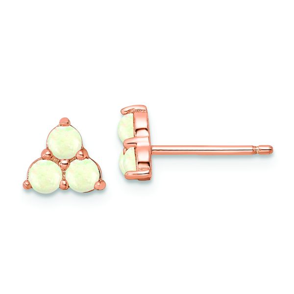 Sterling Silver Rose-tone Polished Triple Created Opal Cluster Post Earring