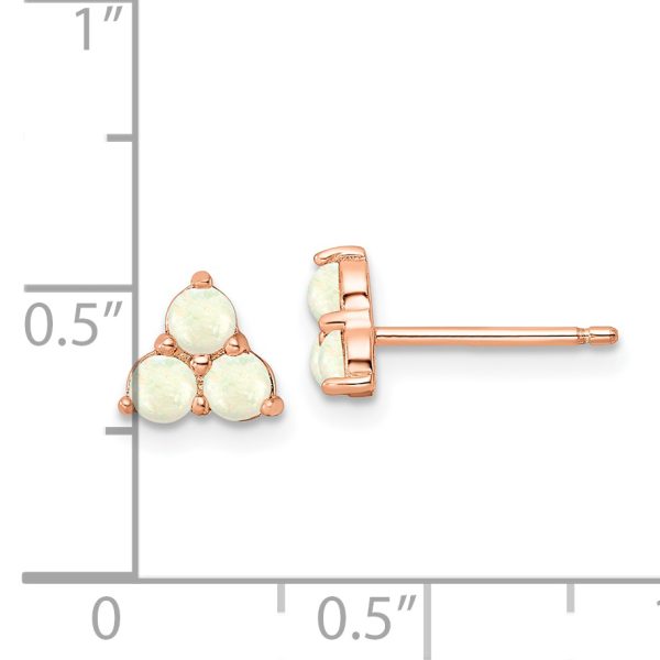 Sterling Silver Rose-tone Polished Triple Created Opal Cluster Post Earring - Image 3