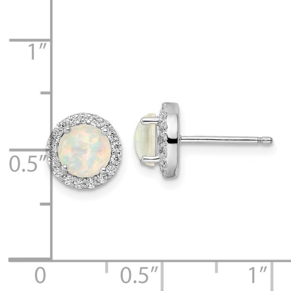 Sterling Silver RH-pltd Polished Created Opal/CZ Round Halo Post Earrings - Image 3