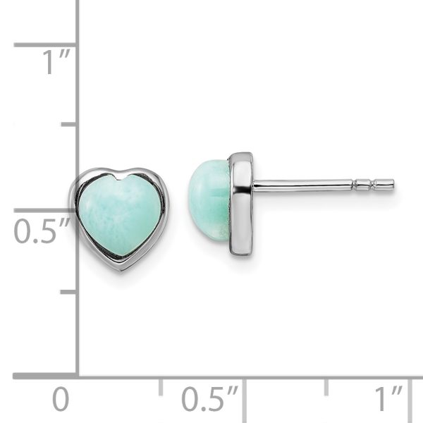 Sterling Silver Rhodium-plated Polished Larimar Heart Post Earrings - Image 3