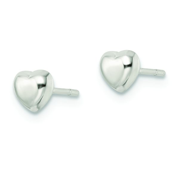 Sterling Silver Polished Puffed Heart Post Earrings - Image 2