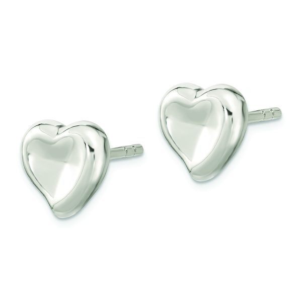 Sterling Silver Polished Puffed Heart Post Earrings - Image 2