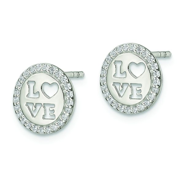 Sterling Silver Polished CZ Love Post Earrings - Image 2
