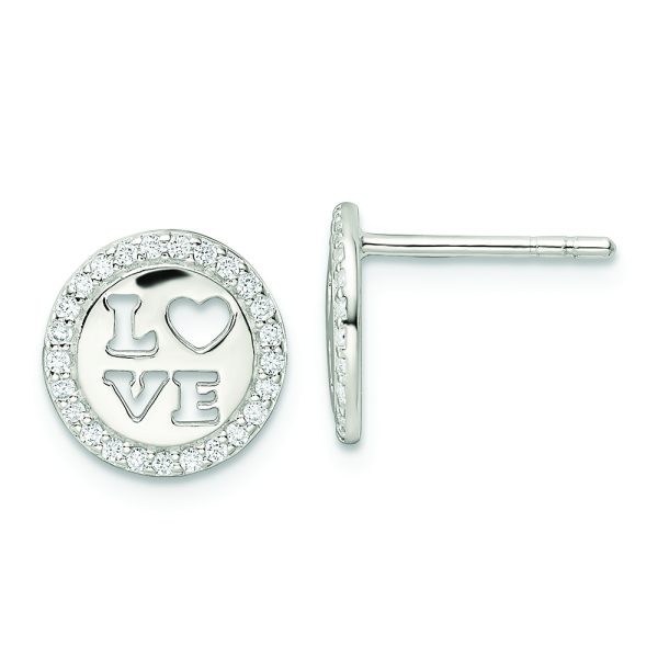 Sterling Silver Polished CZ Love Post Earrings
