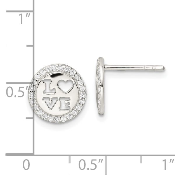 Sterling Silver Polished CZ Love Post Earrings - Image 3