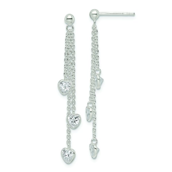 Sterling Silver Polished Dangle Heart CZ Post Earrings