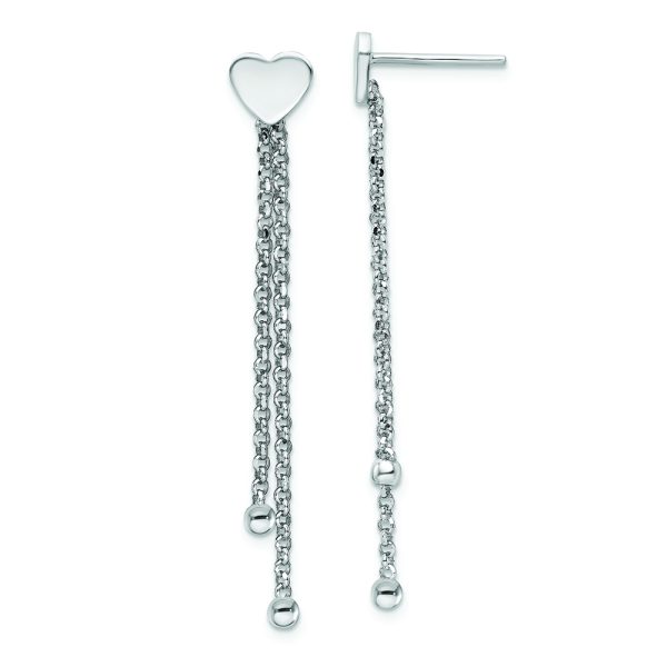 Sterling Silver Rhodium-plated Polished Heart Chain Dangle Post Earrings