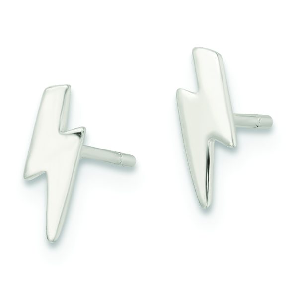 Sterling Silver Polished Tiny Lightning Post Earrings - Image 2