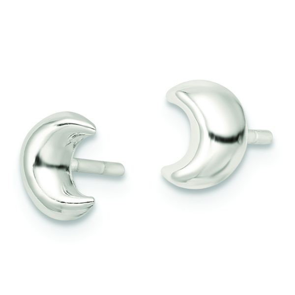 Sterling Silver Polished Crescent Moon Post Earrings - Image 2