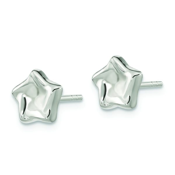 Sterling Silver Polished Wavy Puffed Star Post Earrings - Image 2