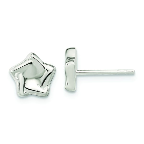 Sterling Silver Polished Wavy Puffed Star Post Earrings