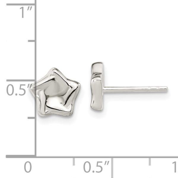 Sterling Silver Polished Wavy Puffed Star Post Earrings - Image 3