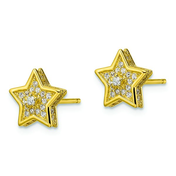 Sterling Silver Polished Gold-tone CZ Star Post Earrings - Image 2