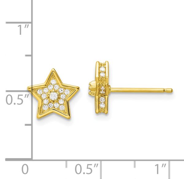 Sterling Silver Polished Gold-tone CZ Star Post Earrings - Image 3