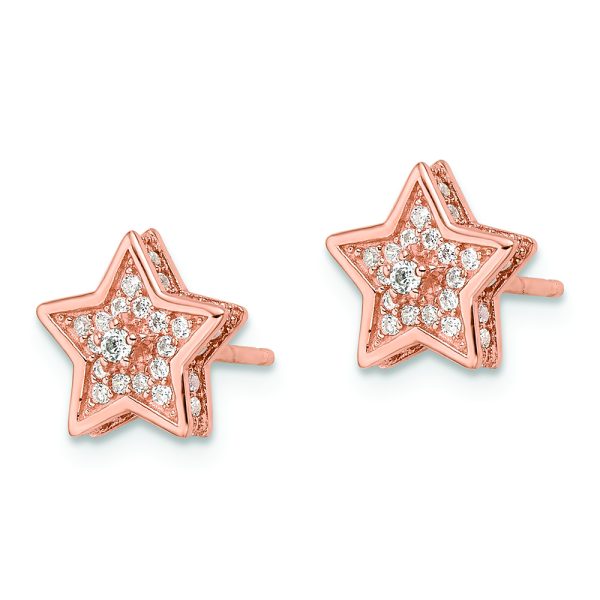 Sterling Silver Polished Rose-tone CZ Star Post Earrings - Image 2