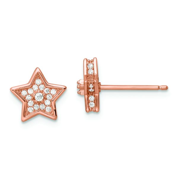 Sterling Silver Polished Rose-tone CZ Star Post Earrings