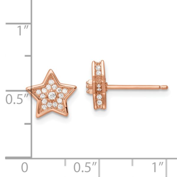 Sterling Silver Polished Rose-tone CZ Star Post Earrings - Image 3