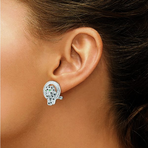 Sterling Silver Rhod-plated CZ Circle with Cheetah Post Omega Back Earrings - Image 3