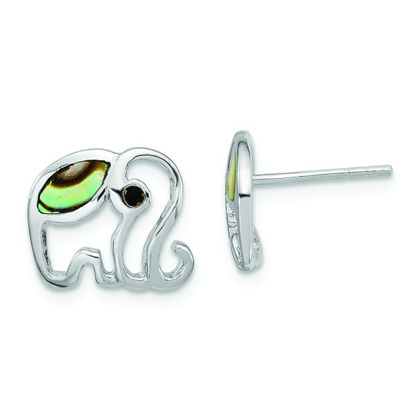 Sterling Silver RH-plated Abalone Elephant Post Earrings