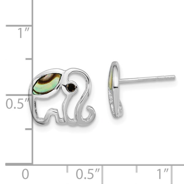 Sterling Silver RH-plated Abalone Elephant Post Earrings - Image 3