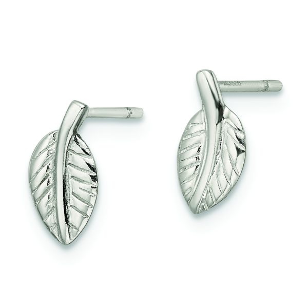 Sterling Silver Polished Tiny Leaf Post Earrings - Image 2