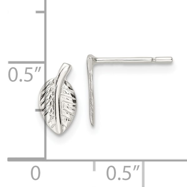 Sterling Silver Polished Tiny Leaf Post Earrings - Image 3