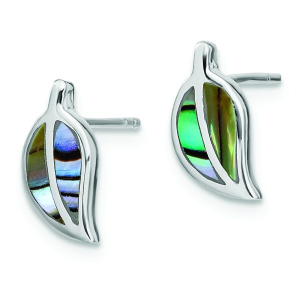 Sterling Silver RH-plated Abalone Leaf Post Earrings - Image 2