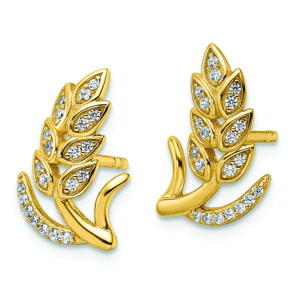 Sterling Silver CZ Gold-tone Wheat Flower Earrings - Image 2