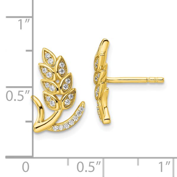 Sterling Silver CZ Gold-tone Wheat Flower Earrings - Image 3