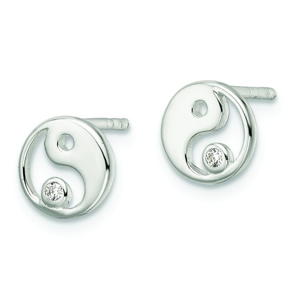 Sterling Silver Polished CZ Yin Yang Post Earrings - Image 2