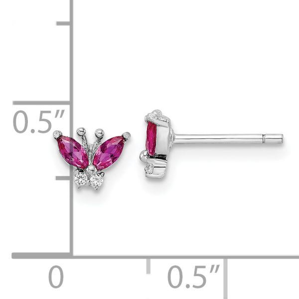 Sterling Silver Rhodium-plated Red & White CZ Butterfly Post Earrings - Image 3