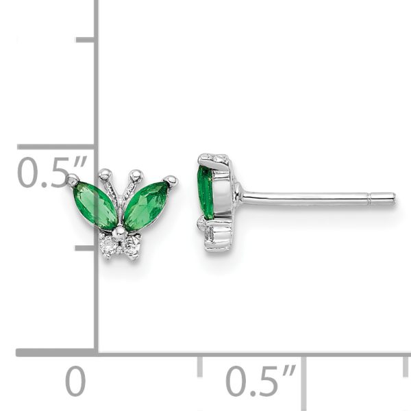 Sterling Silver Rhodium-plated Green & White CZ Butterfly Post Earrings - Image 3