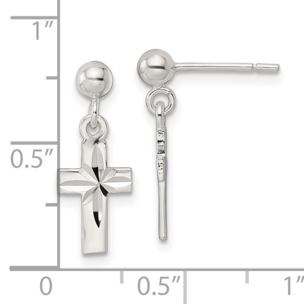Sterling Silver Polished and D/C Latin Cross Post Dangle Earrings - Image 3