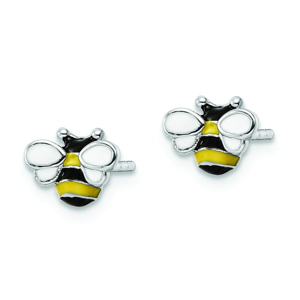 Sterling Silver RH-plated Enamel Bumblebee Children's Post Earrings - Image 2
