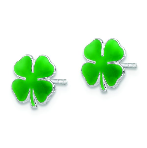 Sterling Silver RH-plated Enamel 4 Leaf Clover Children's Post Earrings - Image 2