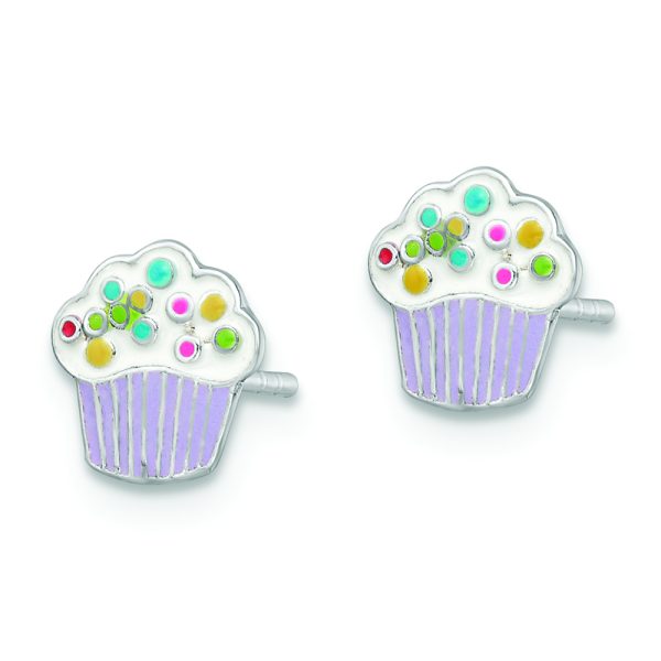 Sterling Silver RH-plated Enamel Cupcake Children's Post Earrings - Image 2