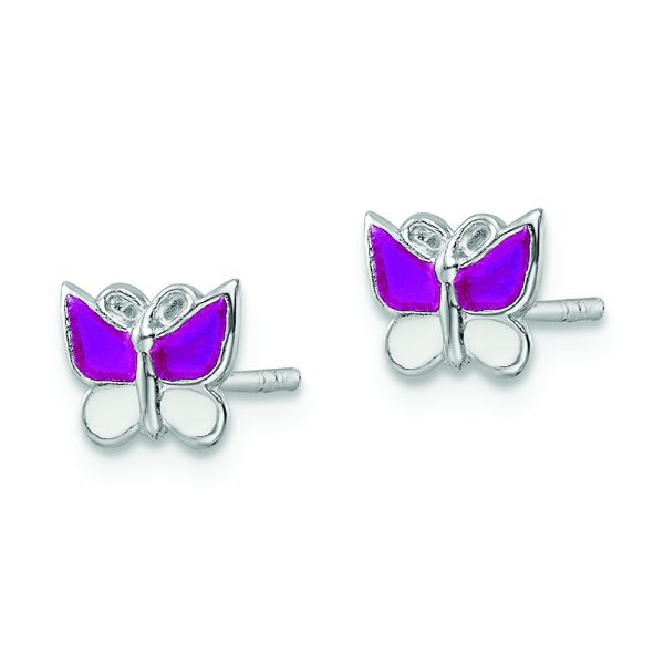 Sterling Silver RH-plated Enameled Butterfly Children's Post Earrings - Image 2