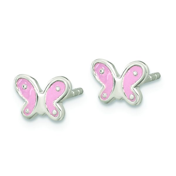 Sterling Silver RH-pltd Polish Pink Enamel Butterfly Childs Post Earrings - Image 2