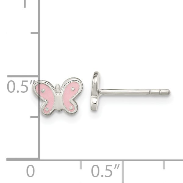 Sterling Silver RH-pltd Polish Pink Enamel Butterfly Childs Post Earrings - Image 3