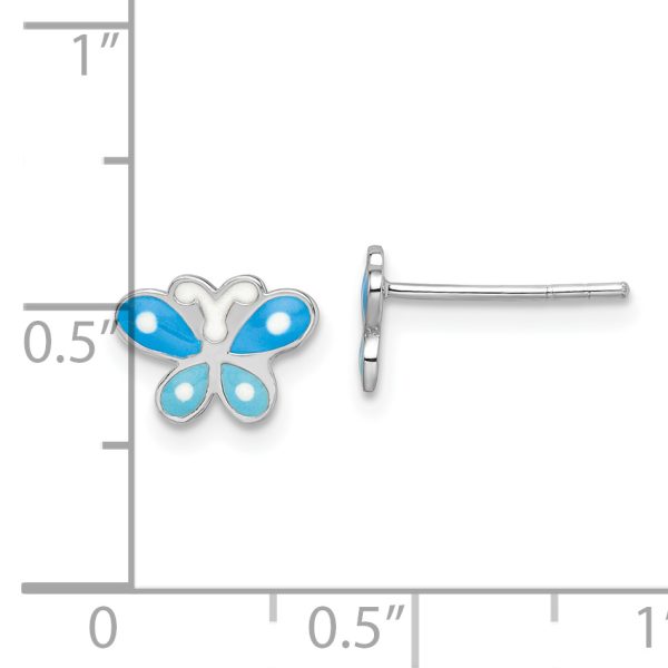 Sterling Silver RH-plated Blue Enameled Butterfly Children's Post Earrings - Image 3