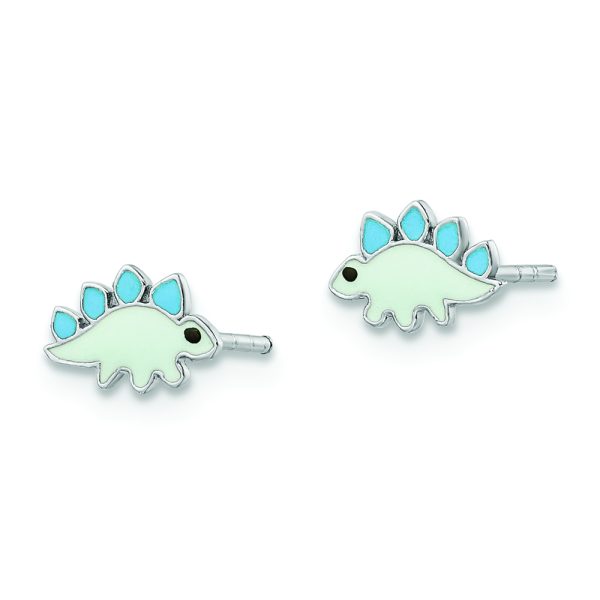 Sterling Silver RH-plated Enameled Dinosaur Children's Post Earrings - Image 2