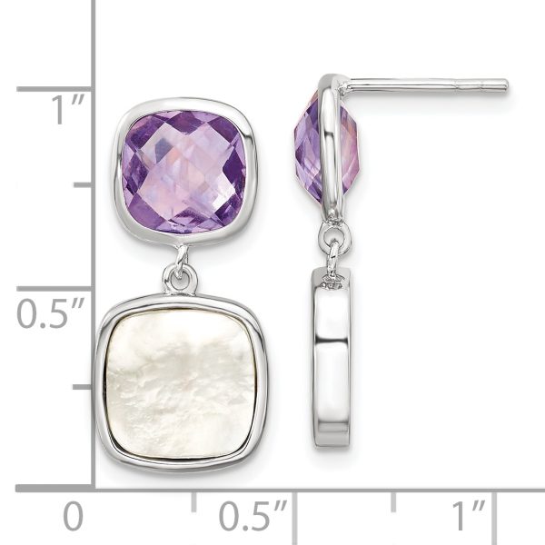 Sterling Silver Rhod-plated 7.36Amethyst/MOP Post Dangle Earrings - Image 2