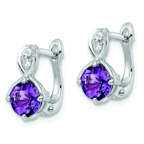 SS Rhod-plated 1.48tw Amethyst/White Topaz Hinged Earrings - Image 2