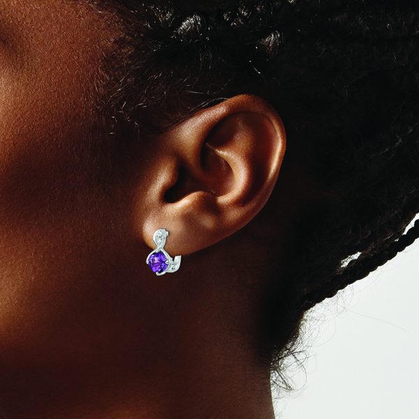SS Rhod-plated 1.48tw Amethyst/White Topaz Hinged Earrings - Image 3