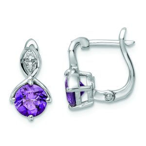 SS Rhod-plated 1.48tw Amethyst/White Topaz Hinged Earrings