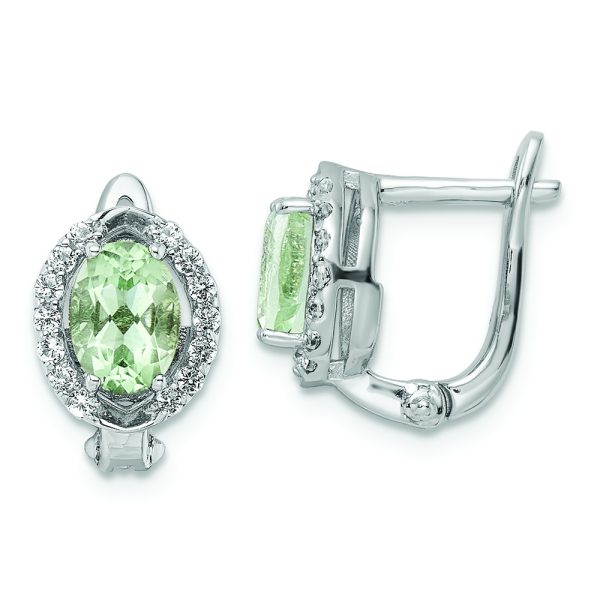 SS RH-plated 1.74t.w. Green Quartz/WT Oval Hinged Earrings