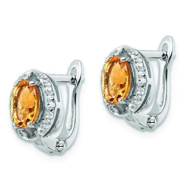 SS RH-plated 2.02t.w. Citrine/White Topaz Oval Hinged Earrings - Image 2