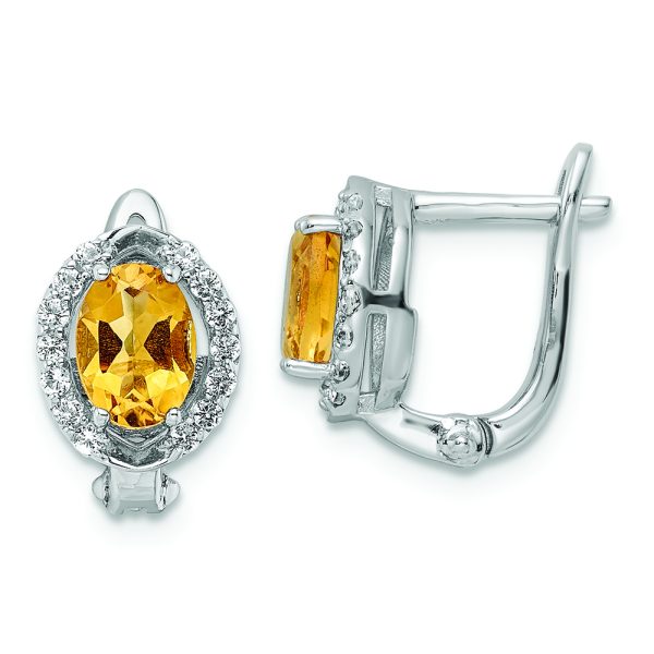 SS RH-plated 2.02t.w. Citrine/White Topaz Oval Hinged Earrings