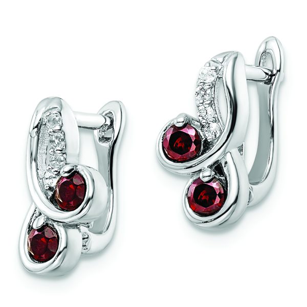 SS Rhod-plate .68t.w. Garnet/White Topaz Swirl Hinged Earring - Image 2