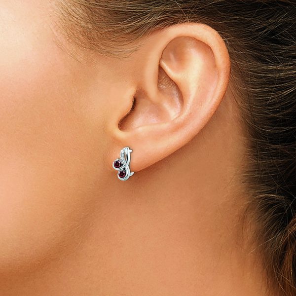 SS Rhod-plate .68t.w. Garnet/White Topaz Swirl Hinged Earring - Image 3